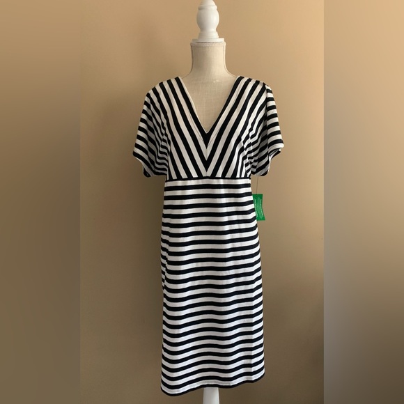 Women’s Knee Length Blue and White Striped Casual Dress - Picture 11 of 11